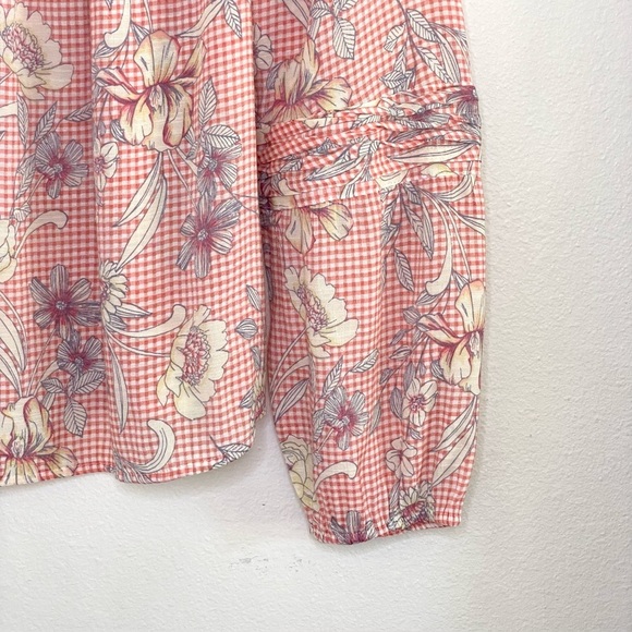 Lauren Conrad Gingham Floral Square Neck Peasant Top Long Sleeve Boho Blouse XS - Picture 5 of 11